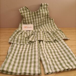 Meisjesset met top en broek groen geruit