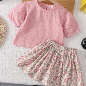 Meisjesset rok en t-shirt gebloemd