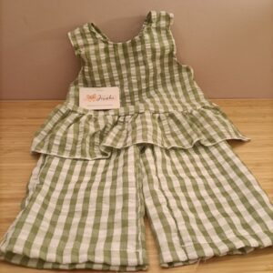 Meisjesset met top en broek groen geruit