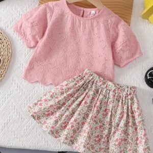Meisjesset rok en t-shirt gebloemd