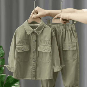 Jongensset broek en hemd kaki